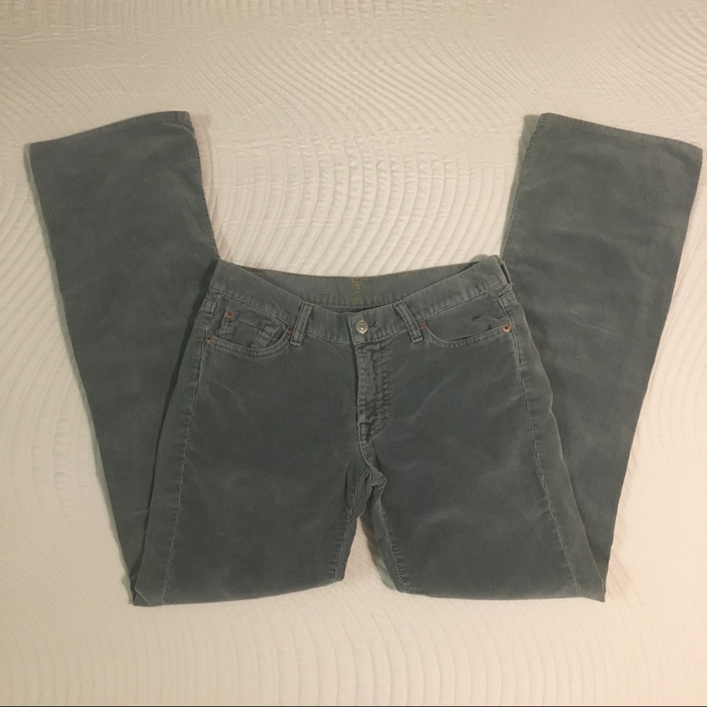 💚 7 FOR ALL MANKIND Gray Icy Green Corduroy Jeans